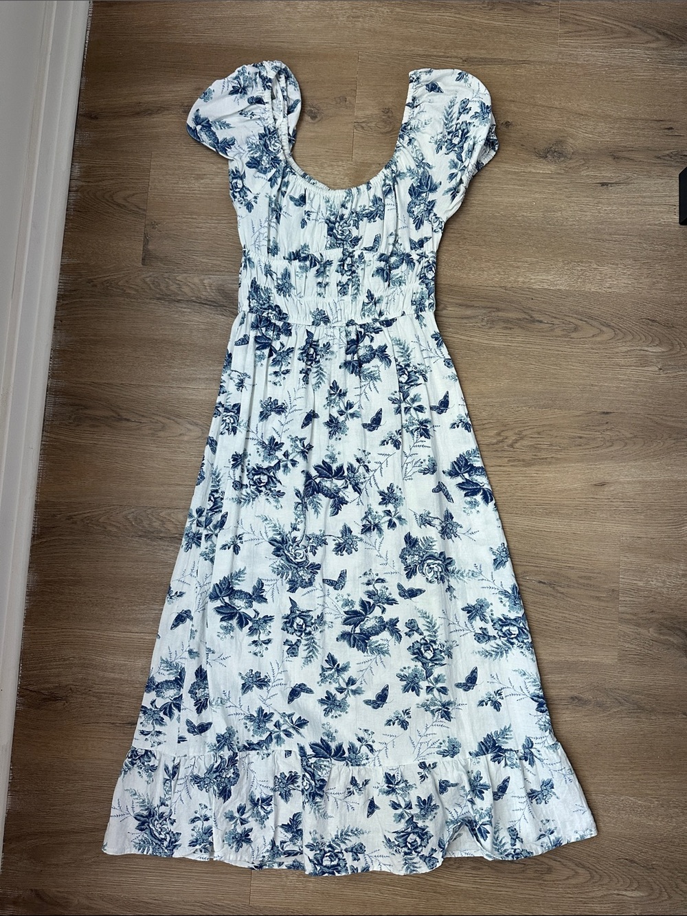 Blue Floral Puff-Sleeve Maxi Dress - Women